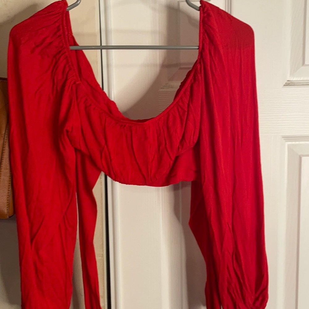 Red Long sleeve crop top